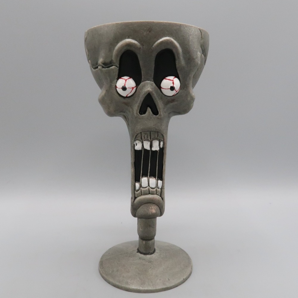 Vintage Plastic Scary Skull Head Halloween Wine‎ Goblet 7" Tall Easter Unlimited